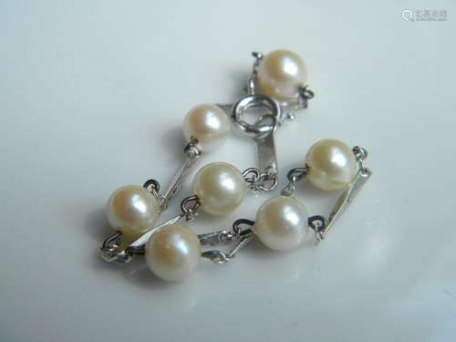 Antique Silver Pearl Bracelet