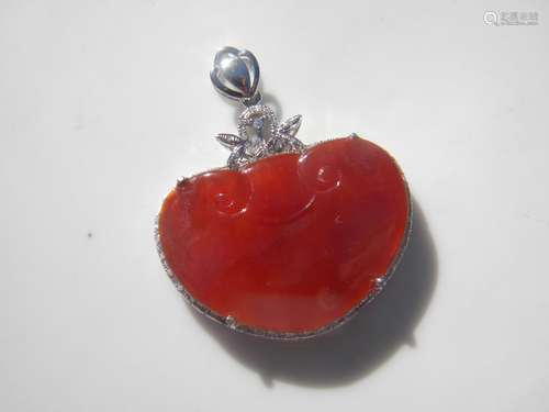 18K Gold Diamond Natural Red Jadeite Heart Pendant