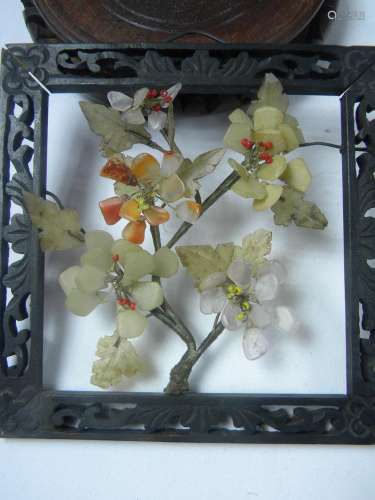 Antique Chinese Natural Stone Flower Plaque