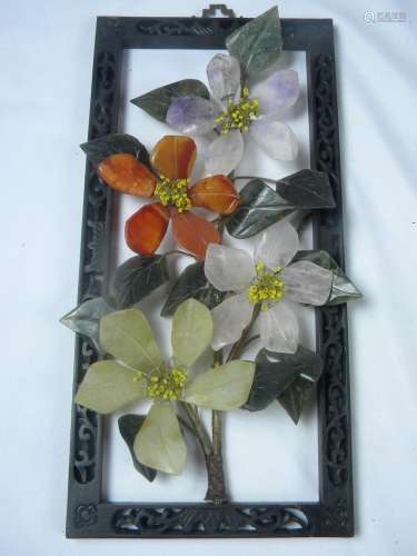Antique Chinese Natural Stone Flower Plaque