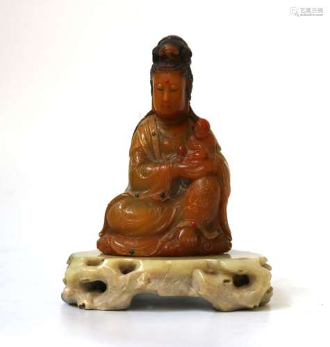 Chinese Fine Carved Soapstone Guanyin Figure