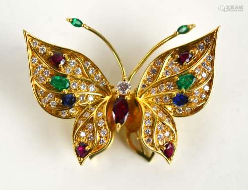 Cartier 18K Gold Butterfly Pin w. Gemstones