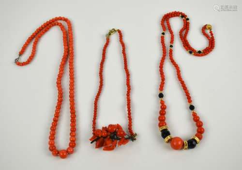 Three Coral Beaded Necklaces