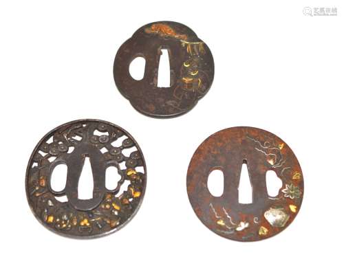 Three Pcs of Japanese Antique Iron Tsubas