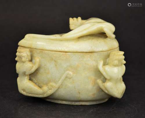 Chinese Carved Jade Vessel w, Cover