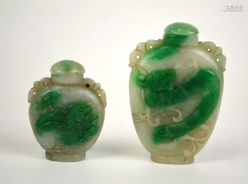 Two Chinese Carved Jadeite Snuff Bottles