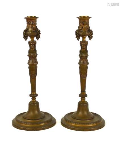 Pr Bronze French F. Barbedienne Candle Holders