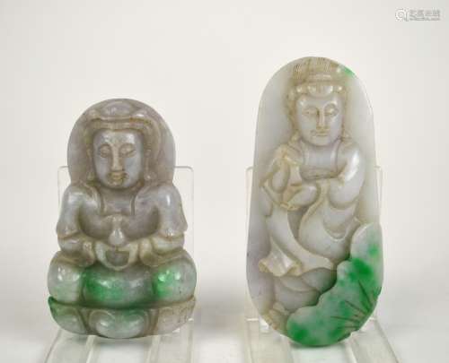 Two Carved Chinese Jadeite Figure of Guanyin