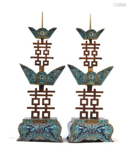 Pr Chinese Cloisonne Candle Stick Holders