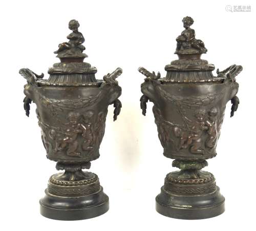 Pr of Bronze Clodion Covered Vases