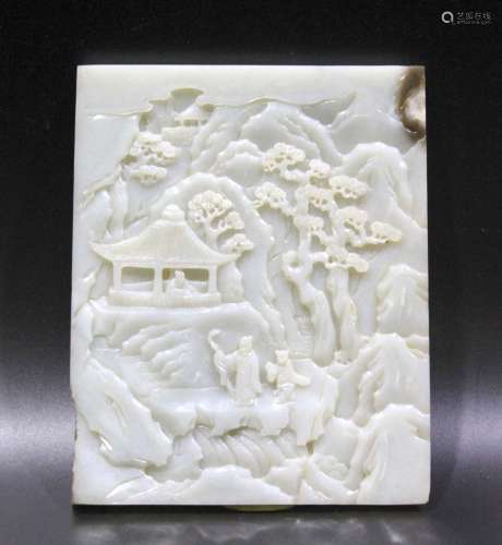 Chinese Carved White Jade Plaque