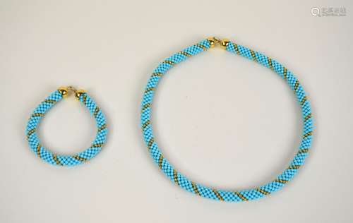 18K Gold & Turquoise Beads Necklace & Bracelet