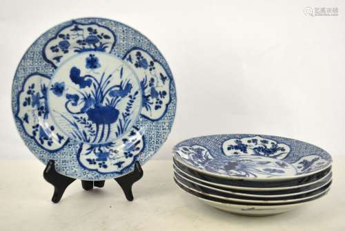 18th Cen. Six Chinese Blue & White Plates