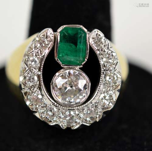 18K Gold Ring with Diamonds & Emerald.