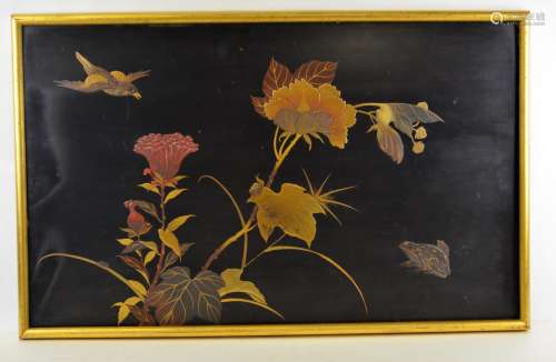 Japanese Paper Mache Lacquered Panel w Frame