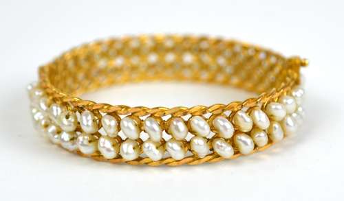 22K Gold Bangle with Natural Sea Pearls