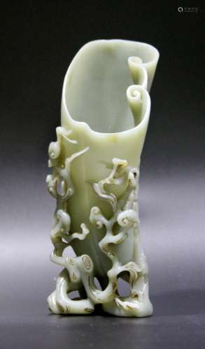 Chinese Carved Jade Brush Pot