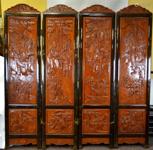 Four Chinese Carved Wood Screen Panels