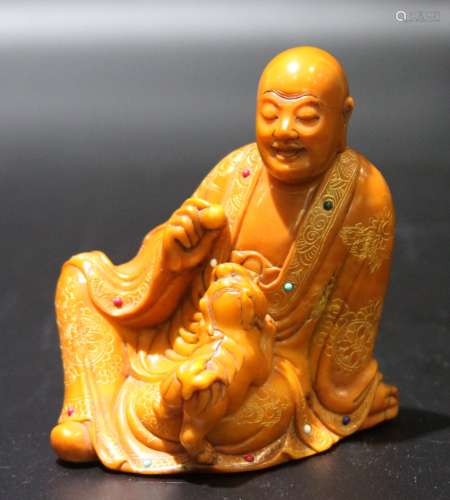Chinese Carved Soapstone Luohan Figure