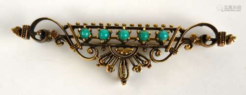 14K Gold Antique Pin with Turquoises