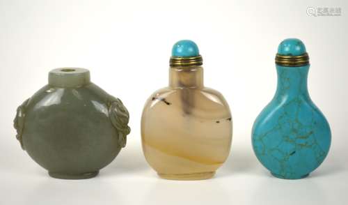 Three Chinese Hard Stone Snuff Bottles