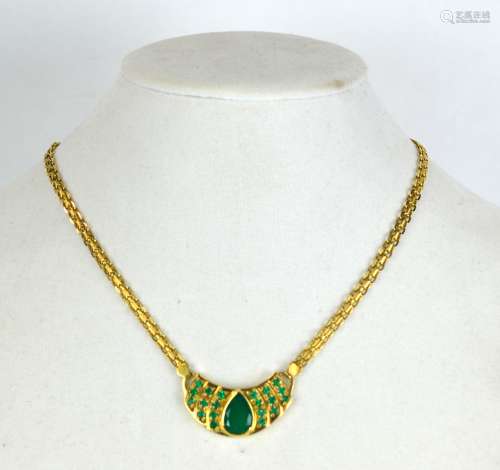 18K Gold Necklace with Emeralds.