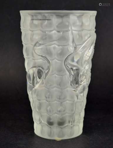 Lalique Art Glass Vase w. Cranes