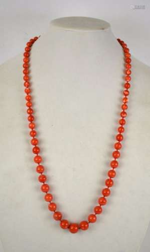 Chinese Red Coral Beaded Necklace