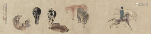 李世倬 己丑（1769）年作 八骏图 手卷 设色纸本