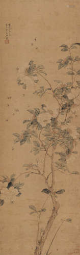 居廉 丙子（1876）年作 富贵蜂涌 立轴 设色绢本