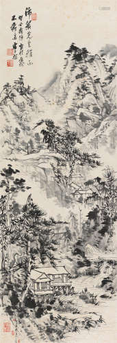 卢子枢 癸丑（1973）年作 山水 立轴 水墨纸本