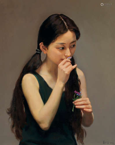 袁宗宝 2013年作 紫色的小花 布面 油画