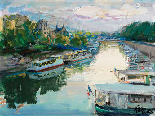 李金明 2014年作 桥下的塞纳河之二 布面 油画
