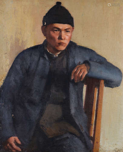 王道源 1946年作 蓝衣肖像 布面 油画