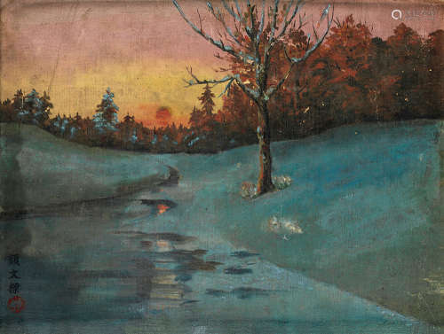 颜文梁 1943年作 夕阳 布面 油画