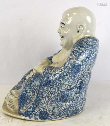 Chinese Blue & White Happy Buddha Figure