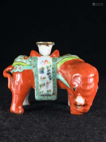 CHINESE FAMILLE ROSE ELEPHANT CANDLE STAND