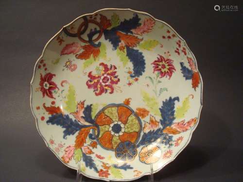 ANTIQUE Chinese Tabaco leaf Plate with flowers, 18th Century. 9 1/4