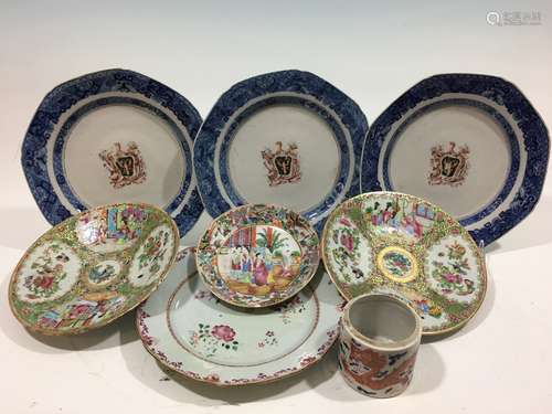 ANTIQUE Chinese Blue and White Armorial Plates, Rose Medallion plates, dragon jar, etc