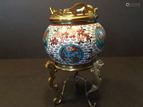 ANTIQUE Chinese Cloisonne Censer,  19th Century. 5 1/4