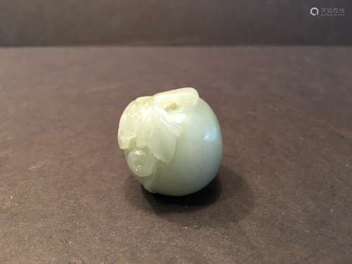 ANTIQUE Chinese White Jade SOLID Ball pendent with flowers, 19th C. 1 1/4