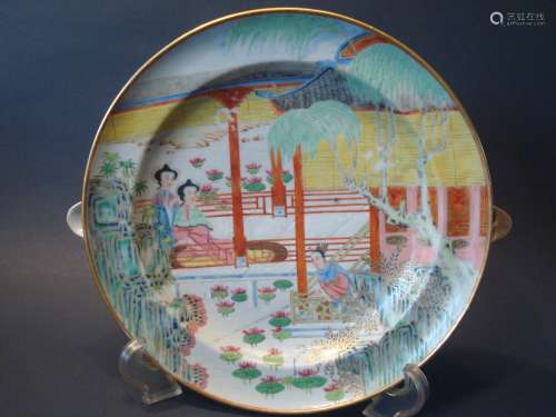 ANTIQUE Chinese Famille Rose Warming Plate, early 19th C. 10 1/8