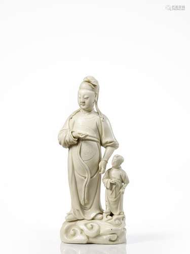 GROUPE DE DEUX   PERSONNAGES EN PORCELAINE BLANC DE CHINE, CHINE, DYNASTIE QING, XVIIIe - XIXe   SIÈCLE 