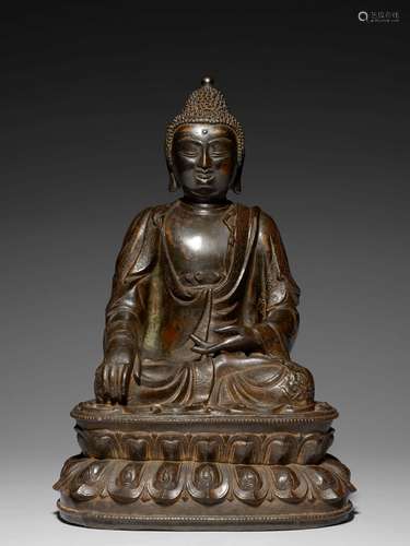 STATUE DE   BOUDDHA EN BRONZE, CHINE, DYNASTIE MING, XVIIe SIÈCLE 