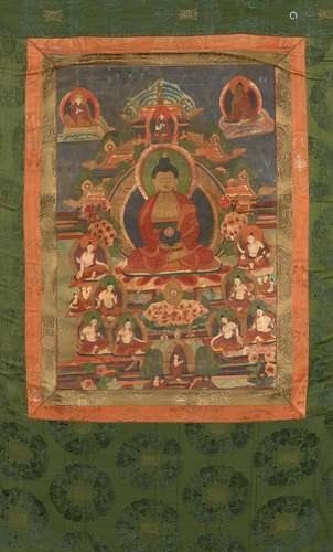 THANGKA DE BOUDDHA,   TIBET, XXe SIÈCLE 