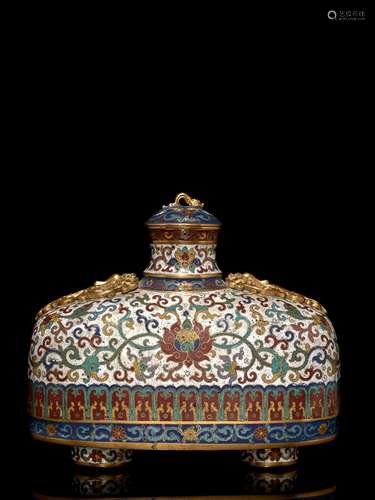 RARE GOURDE EN   BRONZE DORÉ ET ÉMAUX CLOISONNÉS, CHINE, DYNASTIE QING, MARQUE ET ÉPOQUE   QIANLONG (1736-1795) 