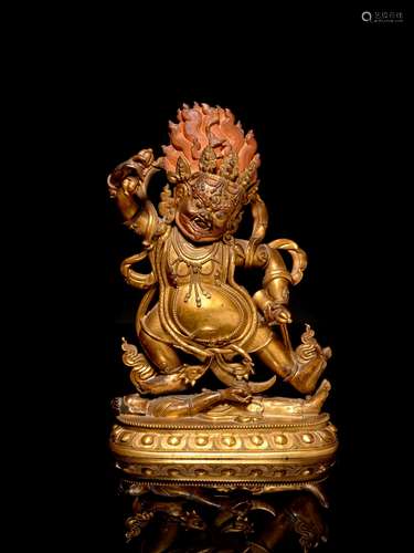 STATUETTE DE   VAJRAPANI EN BRONZE DORÉ, TIBET, XVIIIe SIÈCLE 