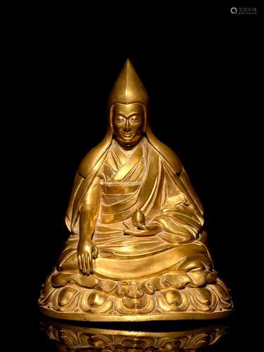 STATUE DE   TSONGKHAPA EN BRONZE DORÉ, TIBET, XVIIIe-XIXe SIÈCLE  