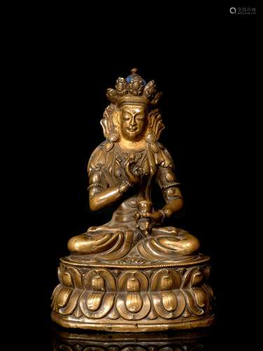 STATUETTE DE   BODHISATTVA EN BRONZE DORÉ, SINO-TIBÉTAIN, XVIIIe SIÈCLE 