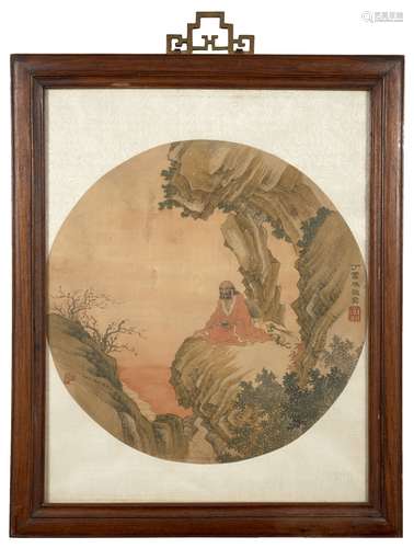 PEINTURE À   L'ENCRE ET COULEURS SUR SOIE ENCADRÉE, CHINE, DYNASTIE QING, XIXe SIÈCLE 